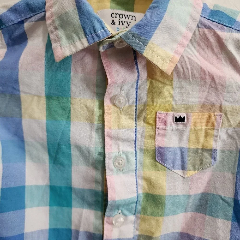 Crown‎ & Ivy Baby Boy Short Sleeve Collared One Piece Bodysuit Plaid Size 12M